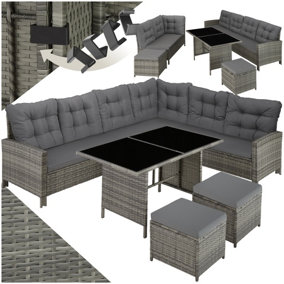 Garden Furniture Set Barletta - outdoor corner sofa set, dining table, 2 footstools - grey/beige