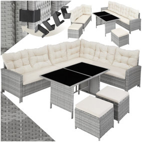 Garden Furniture Set Barletta - outdoor corner sofa set, dining table, 2 footstools - light grey