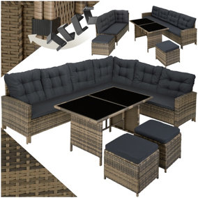 Garden Furniture Set Barletta - outdoor corner sofa set, dining table, 2 footstools - nature