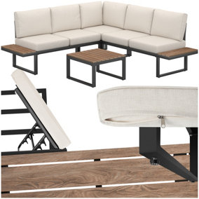 Garden Furniture Set Eliar - corner sofa with table, aluminium frame, thick cushions - black
