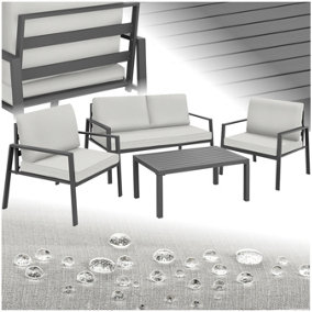 Garden Furniture Set Gothenburg - for 4 people, rust-proof aluminum frame, thick seat cushions, slatted table - light grey