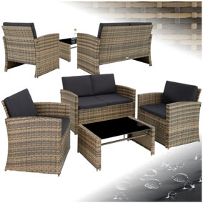 Garden Furniture Set Jesolo - 2 armchairs, 1 sofa,  and coffee side table - nature/dark grey
