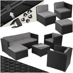Garden Furniture Set Lignano - modular outdoor sofa, 2 armchairs, coffee table - black