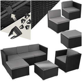 Garden Furniture Set Lignano - modular sofa with armchair, stool, coffee table - black