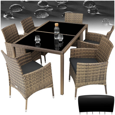 Garden Furniture Set Lisbon - 6 chairs, 1 dining table, with protective cover - nature/dark grey