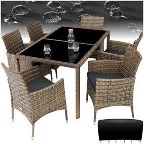 Garden Furniture Set Lisbon - 6 chairs, 1 dining table, with protective cover - nature/dark grey