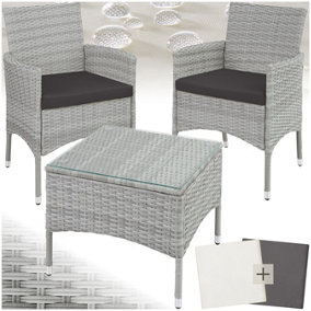 Garden Furniture Set Lucerne - 2 armchairs, coffee table, two sets of cushion covers - light grey