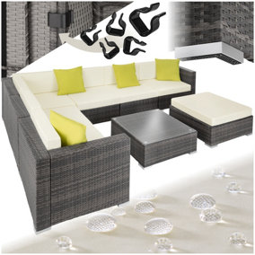 Garden Furniture Set Marbella - 7 seater outdoor corner sofa, table, thick cushions - grey