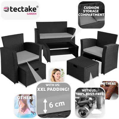 Garden Furniture Set Modena- sofa with storage, armchairs, stools, coffee table - black/grey