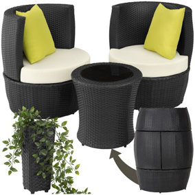 Garden Furniture Set Nizza - 2 chairs, side table, bistro set. compact storage - black