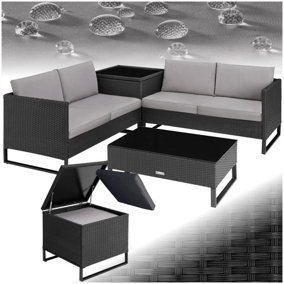 Garden Furniture Set Ostuni - for 4 people, large storage box, table, thick cushions - black