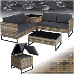 Garden Furniture Set Ostuni - for 4 people, large storage box, table, thick cushions - nature