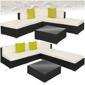 Garden Furniture Set Paris - modular corner sofa set with coffee table, thick cushions - black