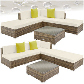 Garden Furniture Set Paris - modular corner sofa set with coffee table, thick cushions - nature