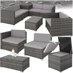 Garden Furniture Set Pisa - modular sofa, armchair, coffee table, cushion storage box - grey