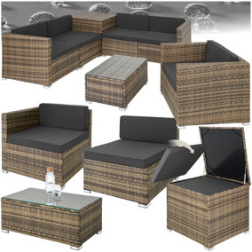 Garden Furniture Set Pisa - modular sofa, armchair, coffee table, cushion storage box - nature
