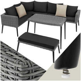 Garden Furniture Set Pula - outdoor sofa set with table, seating bench, thick seat cushions - grey