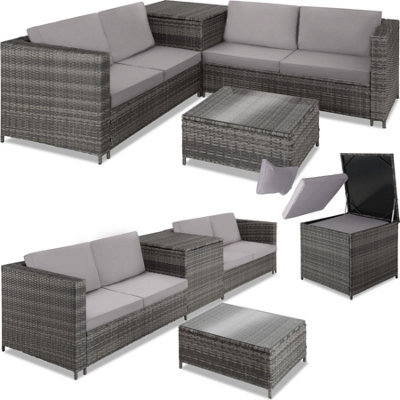 Garden Furniture Set Siena - for 4 people, with large storage box, thick seat cushions - grey/light grey