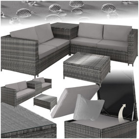 Garden Furniture Set Siena - for 4 people, with large storage box, thick seat cushions - grey/light grey