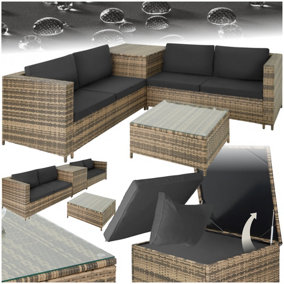 Garden Furniture Set Siena - for 4 people, with large storage box, thick seat cushions - nature/dark grey