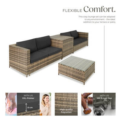 Garden Furniture Set Siena for 4 people with large storage box thick seat cushions nature dark grey DIY at B Q