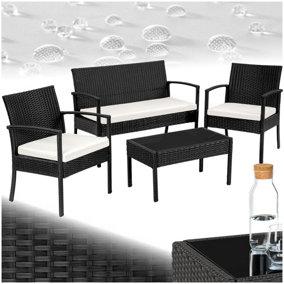 Garden Furniture Set Sparta - seats 4, 2 chairs, 1 sofa, & 1 coffee table - black