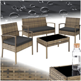 Garden Furniture Set Sparta - seats 4, 2 chairs, 1 sofa, & 1 coffee table - nature