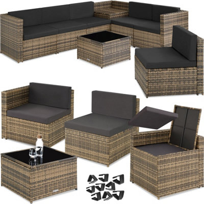 Garden Furniture Set Verona - modular sofa set with table and storage box - nature