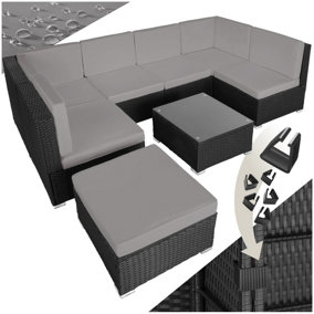 Garden Furniture Venice - set for 6 to 7 people, outdoor sofas, table and stool - black/grey