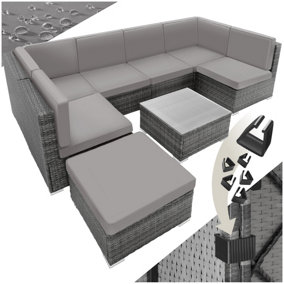 Garden Furniture Venice - set for 6 to 7 people, outdoor sofas, table and stool - grey