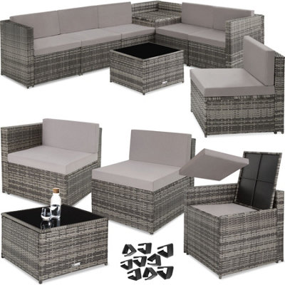 Garden Furniture Verona - modular sofa set with table and storage box - grey