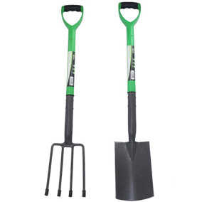 Garden Gardening Border Fork and Digging Spade Carbon Steel Blades 2pc Set