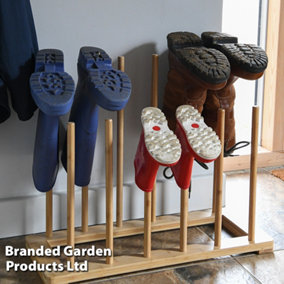 Garden Gear 6 Pair Bamboo Welly Boot Rack 2 Tier Stand Free Standing Storage