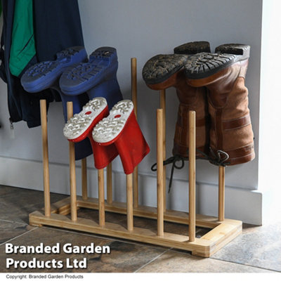 Garden Gear 6 Pair Bamboo Welly Boot Rack 2 Tier Stand Free Standing Storage