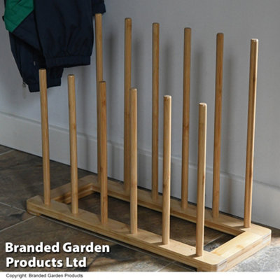 Garden Gear 6 Pair Bamboo Welly Boot Rack 2 Tier Stand Free Standing Storage