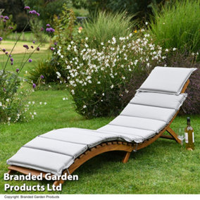 Garden Gear Acacia Wood Sun Lounger Recliner & Cushion, Outdoor Garden Lawn Patio Deck Chair Foldable Design (x1)