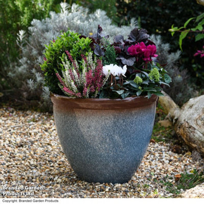 Garden Gear Blue Breeze Bell Glazed Planter, 39.5cm, UV & Frost Resistant, Pre-Drilled Drainage (x3)