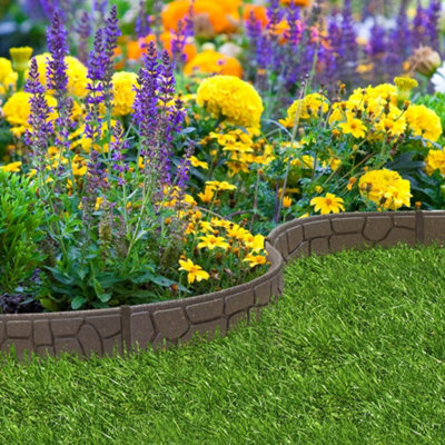 Garden Gear Eco Friendly Border Edging Garden EZ Edging Stone Effect Recycled Rubber Tyre for Lawn & Patio (2 x 120cm)