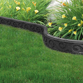 Garden Gear Eco Friendly Border Edging Garden Flexible Curve Scroll Effect Recycled Rubber Tyre Lawn & Patio 2 x 120cm (Grey)