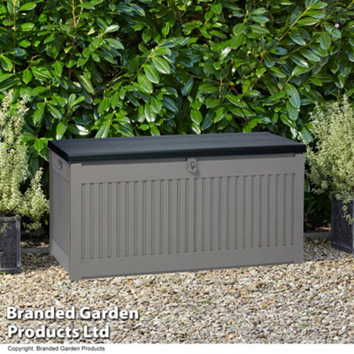 Garden Gear Grey Lockable Storage Patio Box with Sit-on Lid Weatherproof Polypropylene Secure Outdoor Seating (270 Litre Box)