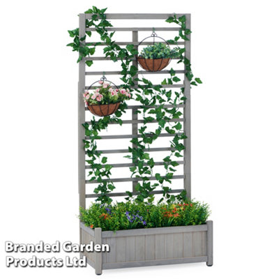 Garden Gear Grey Raised Wooden Planter & Climbing Trellis Durable Fir Wood Garden Bed for Climbers, Flowers, Vegetables