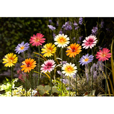 Garden Gear Metal Daisy Stakes Decorative Ornament, Set of 12 Mixed Colours