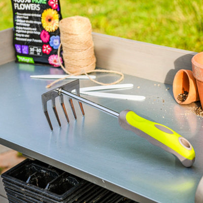 Garden Gear Stainless Steel Hand Rake for Gardening, Ergonomic Handle