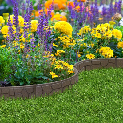Garden Gear Stone Effect Garden Border EZ Edging Eco Friendly Recycled Rubber Tyre for Lawn & Patio (6 x 120cm)