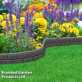 Garden Gear Ultra-Curve EZ Border Flexible Edging Stone Effect Eco Friendly Recycled Rubber Small Brick Edging in Grey (Grey x12)