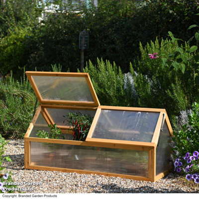 Garden Gear Wooden XL Cold Frame Greenhouse, Polycarbonate Panels, Hinged Roof, Weather Protection