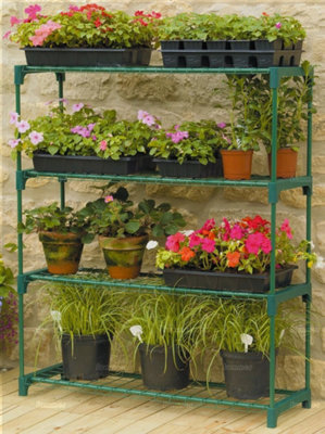 Garden Greenhouse 4 Tier Shelf Unit, Green Metal Racking Shelving ...