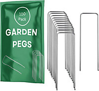 Garden Ground Pegs Metal U Pins (4 inch 10cm) Galvanised Steel Weed Fabric Staples for Securing (100 Pack)