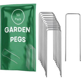 Garden Ground Pegs Metal U Pins (4 inch 10cm) Galvanised Steel Weed Fabric Staples for Securing (50 Pack)