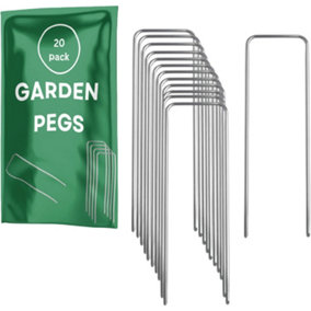 Garden Ground Pegs Metal U Pins (6 inch 15cm) Galvanised Steel Weed Fabric Staples for Securing (20 Pack)
